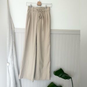 Wide-Leg Drawstring Pants - Beige